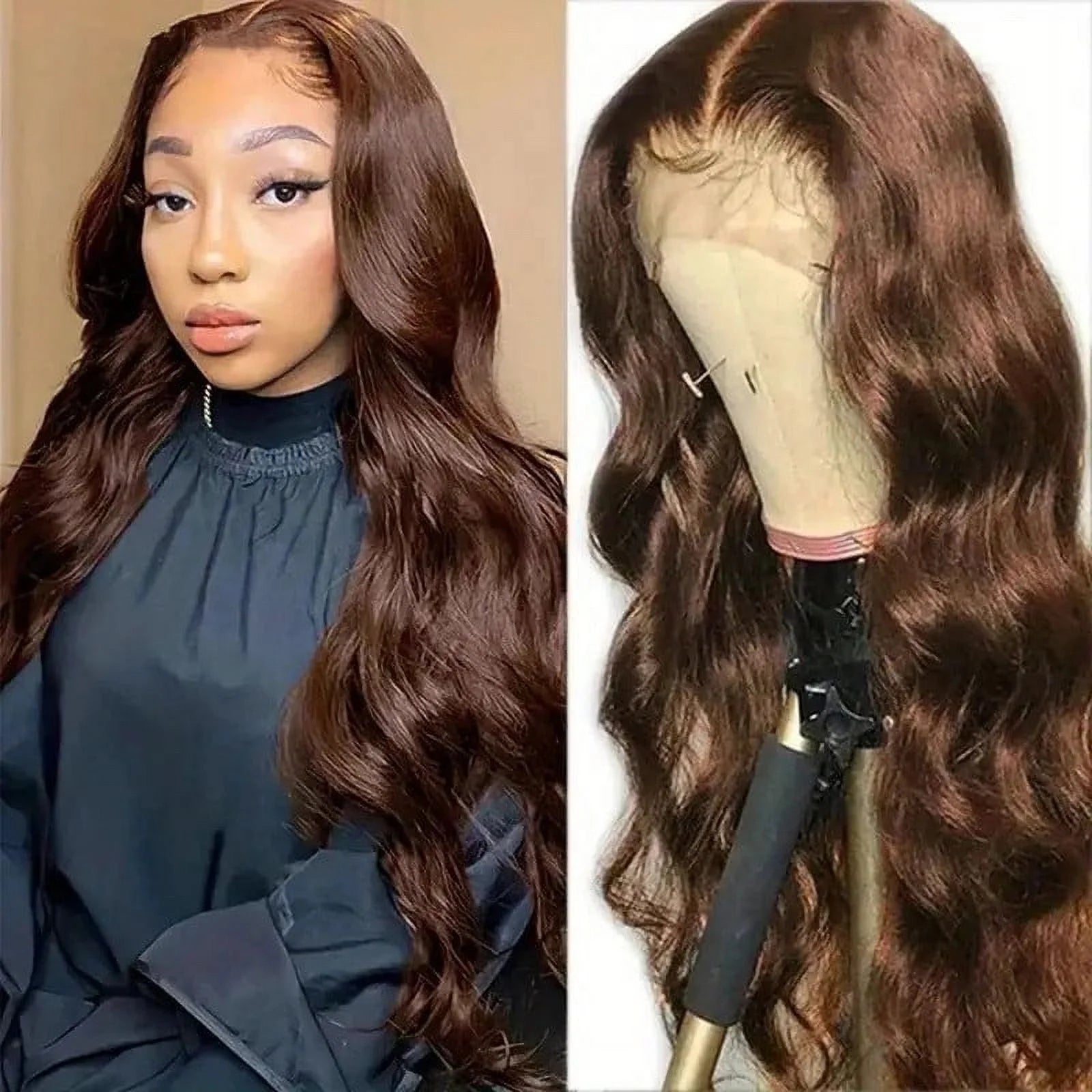 Chocolate Brown 13X6 Body Wave Lace Front Wigs Human Hair Body HD Transparent Lace Front Wigs Pre Plucked with Baby Hair 180% Density Glueless Wigs,28 Inches