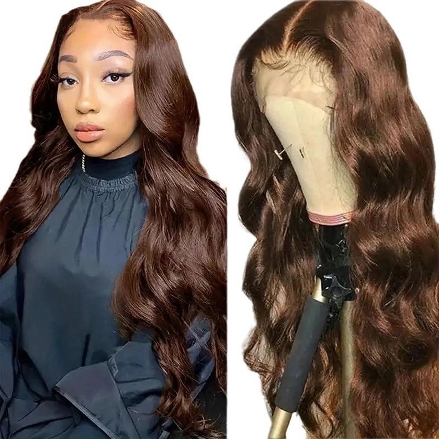 Chocolate Brown 13X6 Body Wave Lace Front Wigs Human Hair Body HD Transparent Lace Front Wigs Pre Plucked with Baby Hair 180% Density Glueless Wigs,28 Inches
