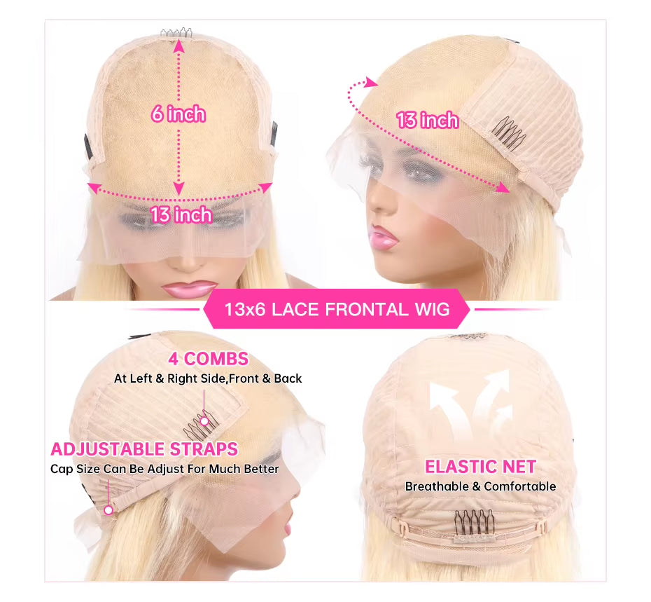 13X6 HD Transparent 613 Blonde Lace Front Human Hair Wigs for Women - Honey Blonde Raw Indian Straight Lace Frontal Wigs