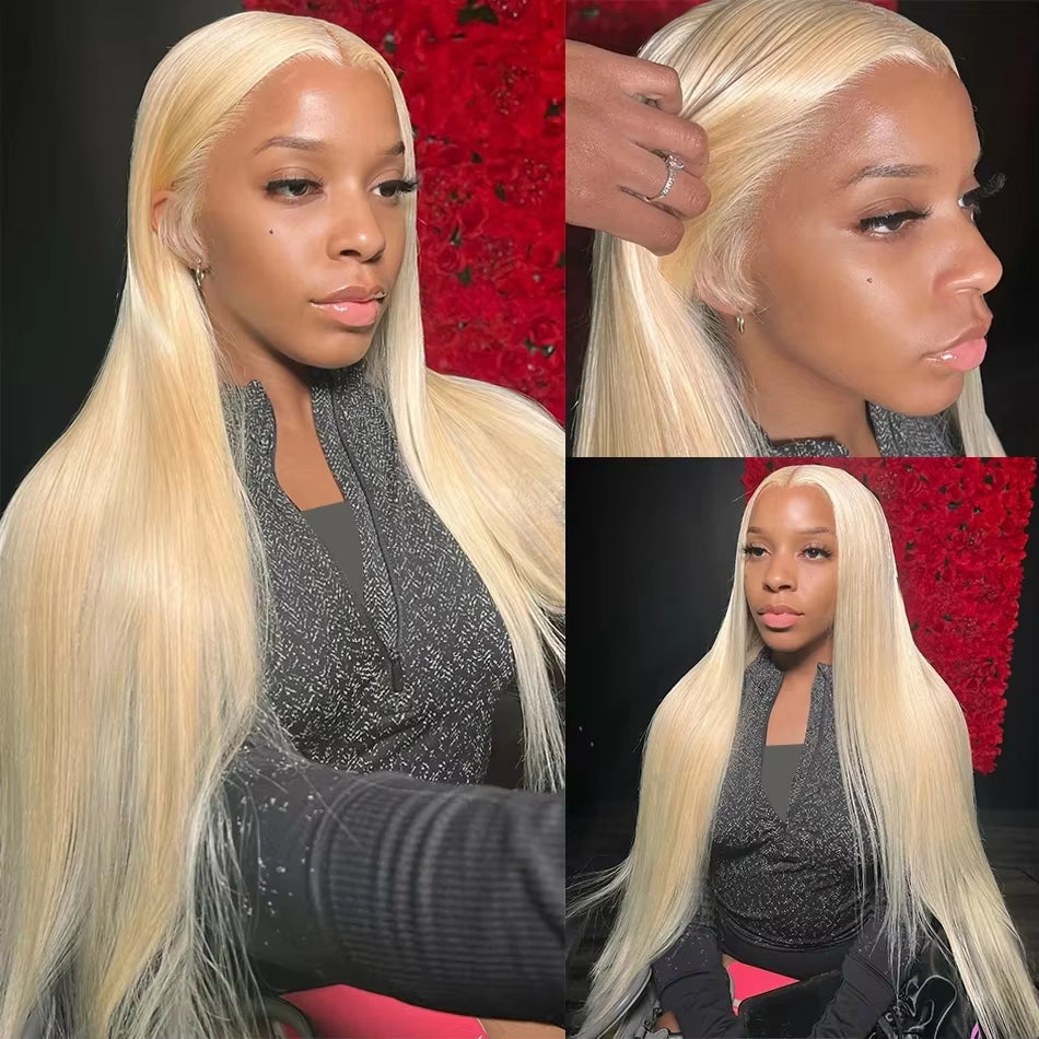 13X6 HD Transparent 613 Blonde Lace Front Human Hair Wigs for Women - Honey Blonde Raw Indian Straight Lace Frontal Wigs