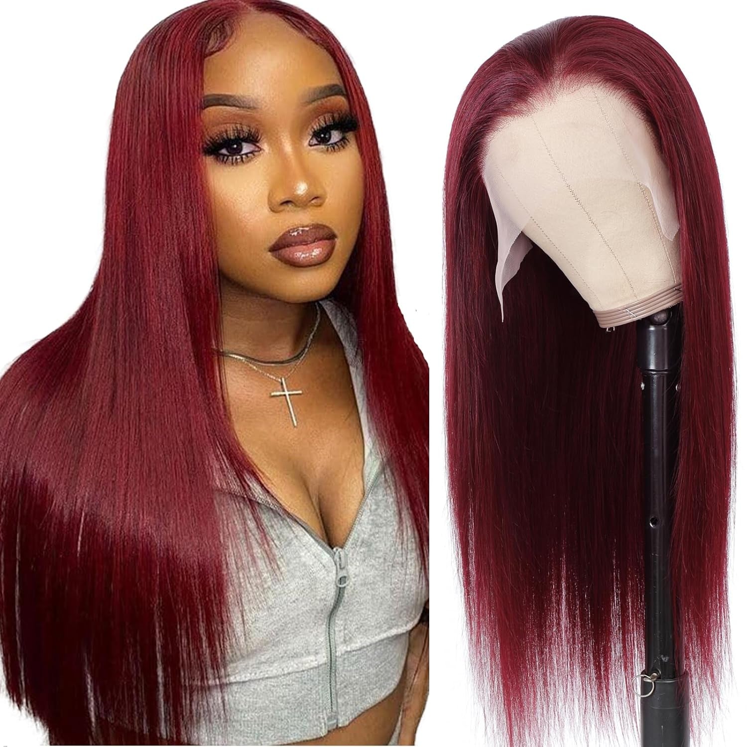 32 Inch 99J Burgundy Lace Front Wigs Human Hair 13X6.5 Straight HD Lace Front Wigs Human Hair 250% Density Glueless Straight Wigs Human Hair Pre Plucked with Baby Hair (99J Burgundy Wigs, 32 Inch)